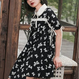 Casual Kawaii Lolita Mini Dress Women Irregular Print Cute Elegant Vintage Dress Short Sleeve Summer Light Women's Clothing 2021