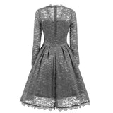 Lace High Waist V Neck Long Sleeve Robe Pin Up Swing Evening Party Dress