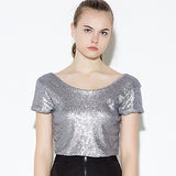 Woman Sequins T Shirt Bling Shiny Short Sleeved Tops Summer Casual Streetwear Dancing Crop Club Wear