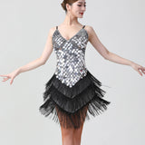 1920s Charleston Flapper Girl Fancy Dress Fringe Sequin Dress Sexy V-Neck Spaghetti Strap Party Latin Dance Costume