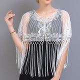 Women Vintage 1920s Shawl Beaded Sequin Fringe Flapper Bolero Sheer Floral Embroidery Mesh Shrug Cape Fancy Party Cover Up