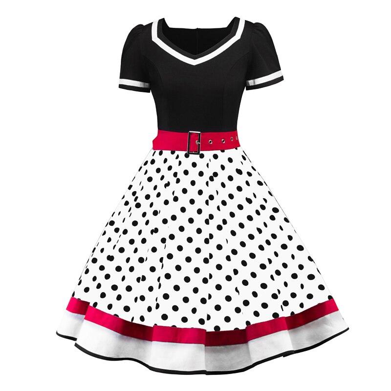 Pin Up Style Polka Dot 1950s Vintage Red Short Sleeve Color Block Elegant Pleated Retro Dress