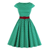 Elegant Polka Dot Cotton Summer Cap Sleeve Robe Pin Up Swing Casual Retro Vintage Dress