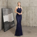 Sleeveless Tassels Evening Dress Halter-Neck Formal Dress For Women Backless Long Robe De Soriee Sequin Prom Mermaid Party Dress