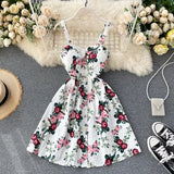 Sexy Floral Print Holiday Summer New Backless Elegant Strapped Beach Dress Women's Mini