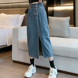 Jeans Long Women High Waist Party Solid Denim Midi Skirt Streetwear Ladies Skirt