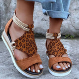 New Vintage Mid Heels Women Wedge Shoes Zipper Ladies Open Toe Casual Summer Sandals