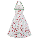 1950s Floral Print Halter Sleeveless Backless Robe Pin Up Button Up Vintage Dress Sundress
