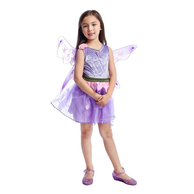 Girls Purple Butterfly Costume Cosplay Flower Fairy Dress Up Halloween Costume For Kids