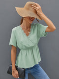 Vintage Solid Summer Women Blouse Shirt Casual Short Sleeve Slim Lace Crop Top