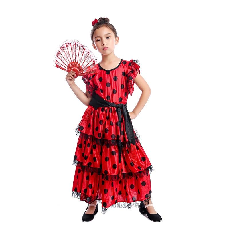 Spanish Flamenco Dancer Costume Girls Halloween Costume For Kids Carnival Party Dress