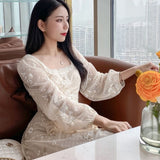 Elegant Floral Dress Women Vintage Retro Fairy Dress Long Sleeve Embroidery Lace Designer Dress Women's Clothing Autumn 2020