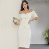 2021 New Summer Elegant Sexy V-Neck Women Party White Dress Fashion Femme Dress Ladies Bodycon Vestido