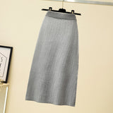 Elegant Office Lady Houndstooth Contrast Color Elastic High Waist Knit Pencil Midi Skirt