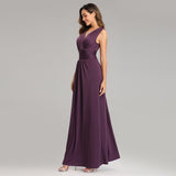 Soft Stretching comfort Diamonds Cotton-Fabric V-neck Sleeveless Open Back Pleated Cocktail Dress Pure Color Formal Party Gowns