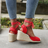 Women Wedges Espadrilles Summer Ankle Cross Strap Gladiator Sandals Casual Hemp Canvas Pumps Shoes