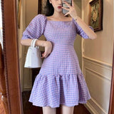 Korean Elegant Plaid Dress Women Casual Sweet Temperament Y2k Mini Sundress Female Chic Pretty Party Outdoor Mini Dress 2021 New