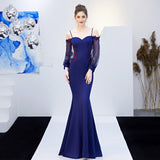 Backless Appliques Beading Long Bridesmaid Dress Strap Formal Wedding Party Dress