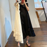 New Korean Summer Women O-Neck Ruffle Casual Sweet Chic Irregular Long Dress Vestidos Femme Streetwear Boho