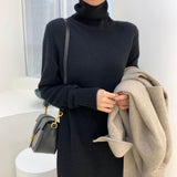 2021 Autumn Winter Women Casual Thicken Warm Knitted Dress Full Sleeve Loose Turtleneck Female Sweater Dresses Vestidos