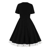Polka Dot Bow Neck Elegant 50s Vintage Style Women Pinup Short Sleeve Spring Midi Dress