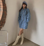 New Arrival Spring Women Denim Dresses Casual Long Sleeves Slim Waist Vintage Solid Vestido