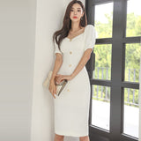 2021 New Summer Elegant Sexy V-Neck Women Party White Dress Fashion Femme Dress Ladies Bodycon Vestido