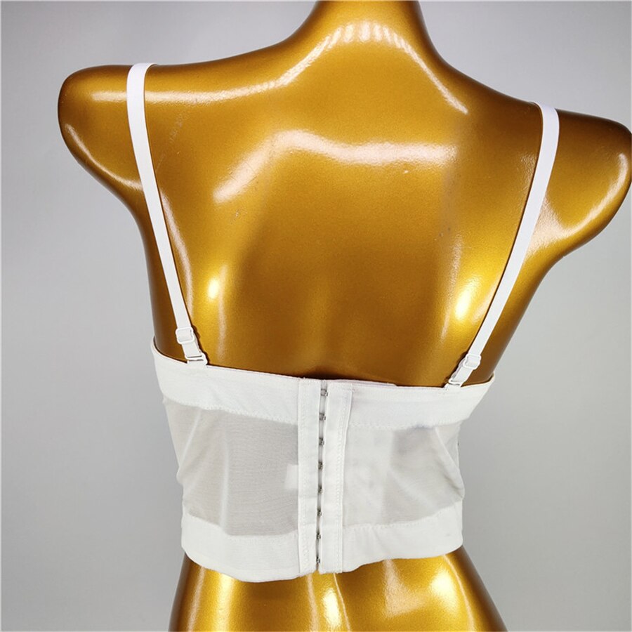 Cropped Tops With Built in Bra Women Round Cup Bright Acrylic Stage Crop Top Straps Sexy Body Corset Bustier