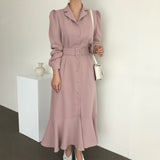 Women Spring Autumn Fashion Shirt Dress Ladies Elegant Mermaid Dresses With Belt Clothes