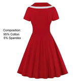 Retro Notched Collar Button Front Elegant Red Vintage A-Line Cotton Summer Swing Dress