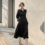 Female Single-Breasted Shirt Dress 2021 Spring Elegant Long Sleeve Belted Women Dress A-Line Vestidos