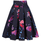 2021 50s Retro Floral Print Vintage Pleated Skirts Womens Harajuku High Waist Plus Size Midi Skirt Cotton Summer 3XL Swing Skirt