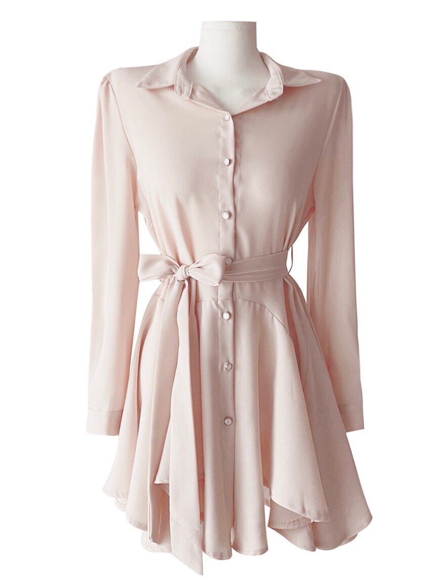 Women Spring Summer Elegant Mini Shirts Dresses Long Sleeve Turn Down Collar Clothing A-Line  Vestidos