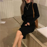 Women Autumn Winter Slim Sweaters Bodycon Dress Knitted Jumper Vestidos Femme Full Sleeve Knee-Length Female Dress