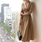 Women Casual Sashes A-Line Dress Office Ladies Pleated Dresses Spring Summer New Fashion Elegant Wear To Work Dress