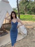 Spaghetti Straps Knit Beach Holiday Midi Dress Club Party Elegant  Bodycon Sleeveless Slip Women's Summer Clothes Outfits