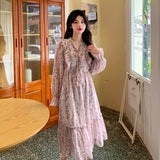 Summer Chiffon Elegant Floral Dress Women Print Sweet Casual Pretty Party Dress Female Casual Holiday Korean Sweet Dress 2021