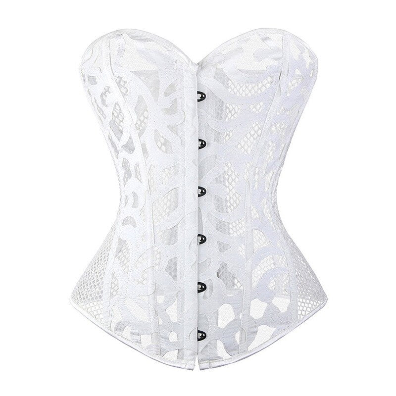 Sexy Corset Overbust Women Gothic Corset Top Mesh Shaper Slimming Waist Trainer Lace Up Corsets Bustiers Black White Plus Size