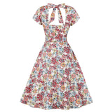 1950s Floral Cotton Bowknot Backless Robe Pin Up Vacation Party Retro Vintage Dresses