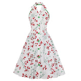 1950s Floral Print Halter Sleeveless Backless Robe Pin Up Button Up Vintage Dress Sundress