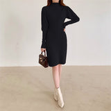 2021 Autumn Winter Fashion Sexy Half High Neck Women's Mini Knit Dress Casual Bodycon Solid Long Sleeve Ladies Dress