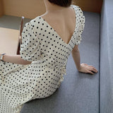 Summer V-Neck Dot Printing Midi Dress For Women Fashion Female Bohemian Beach Vacation Dresses