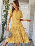 Vintage Boho Floral Print Summer Dress Women Casual Loose Holiday Beach Sundress