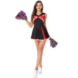 Ladies Cheerleader Costume Cheerleading School Girl Outfits Cosplay Cheer Uniform Fancy Dress Top with Pleated Mini Dress+Pompom