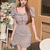 Summer Floral Print Dress Women  Elegant Vintage Sweet Sexy Party Mini Dress Female Casual Club Outfits for Women Dress 2021 New