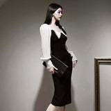 Spring Autmn New Women Fashion Elegant Slim Chic Office Lady Dress Female Square Collar Knee-Length Bodycon Vestdios