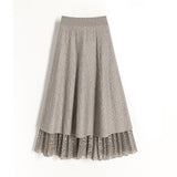 Women Elastic High Waist Elegant A-Line Lace Knit Pleated Skirts