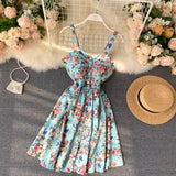 Sexy Floral Print Holiday Summer New Backless Elegant Strapped Beach Dress Women's Mini