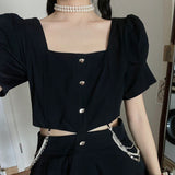 2021 Summer Kawaii Sweet Dress Women Puff Sleeve Elegant Casual Party Mini Dresses Cut Out Black Cute Korean Sexy Y2k Sundress