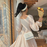 Vintage Fairy Dress Women Elegant Designer Chiffon Dress Long Sleeve French Party Midi Dress